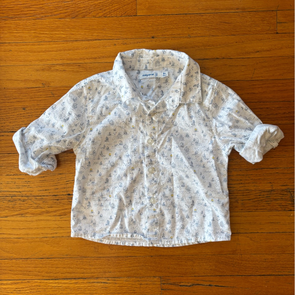 Mayoral Sailboat Yacht Long Sleeve Button 100% Cotton